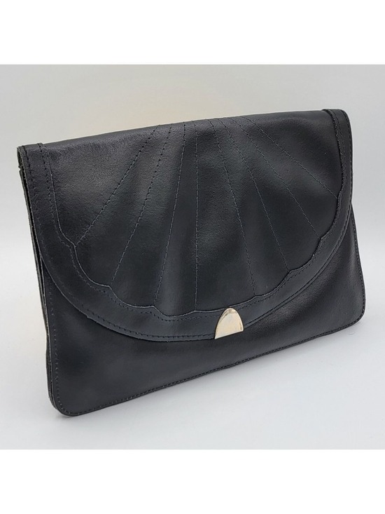 Handbags - Vintage Black Leather Clutch Handbag #2758